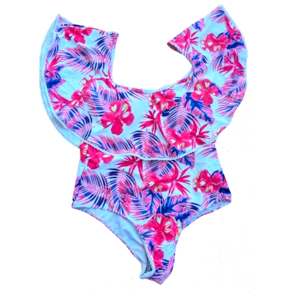 One Piece Swimming Suit Women  XL Flower Ruffle Stretch